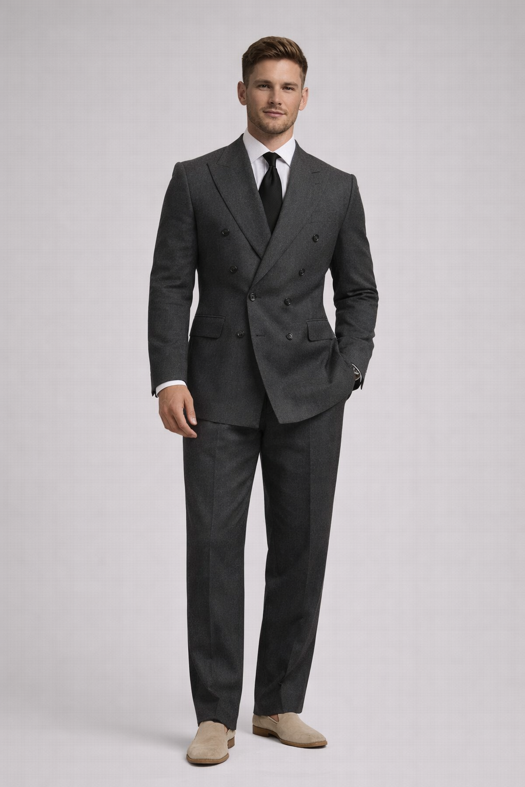 CHARCOAL GREY DOUBLE-BREASTED LINEN SUIT