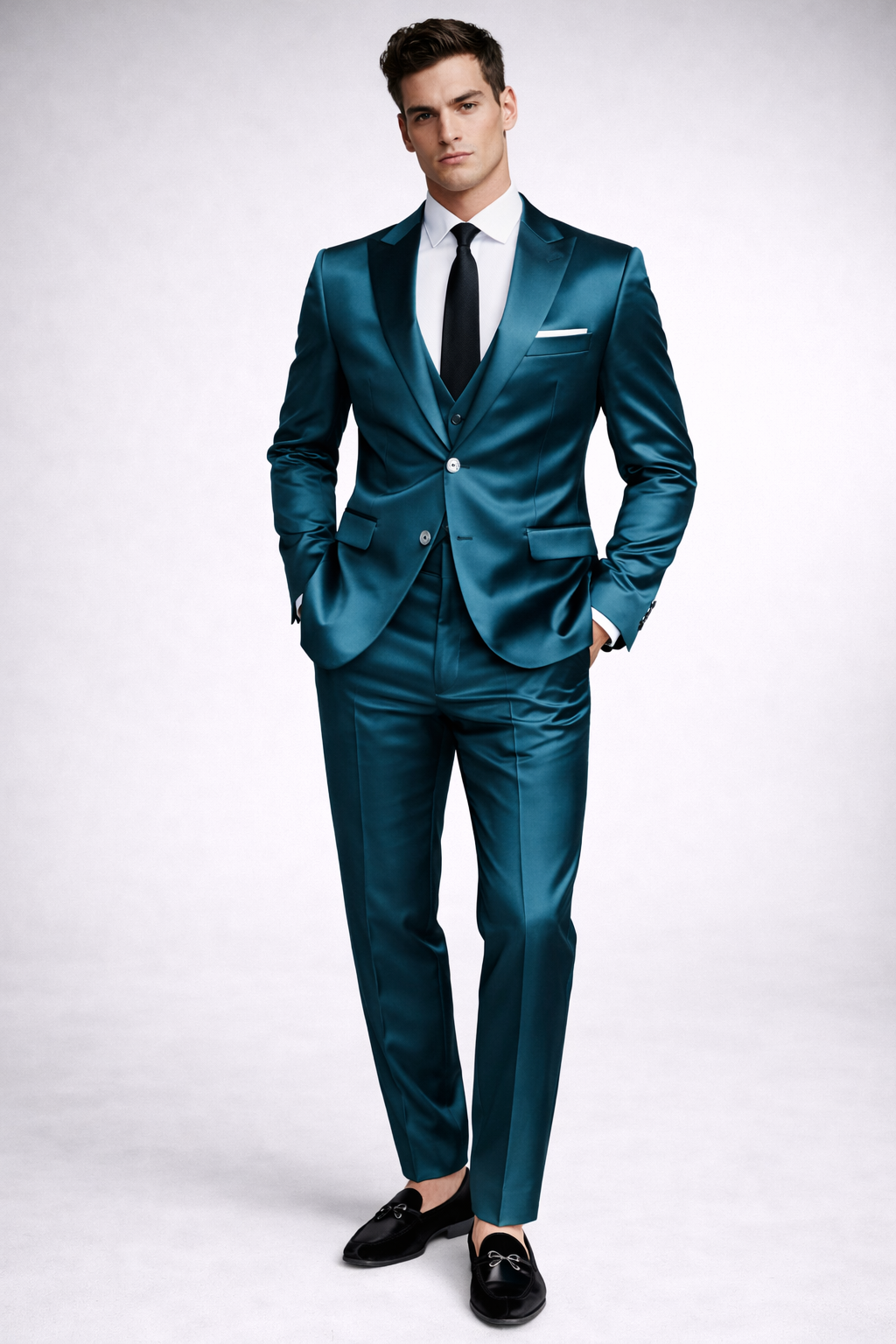 TEAL SLIM FIT SATIN  PARTY SUIT