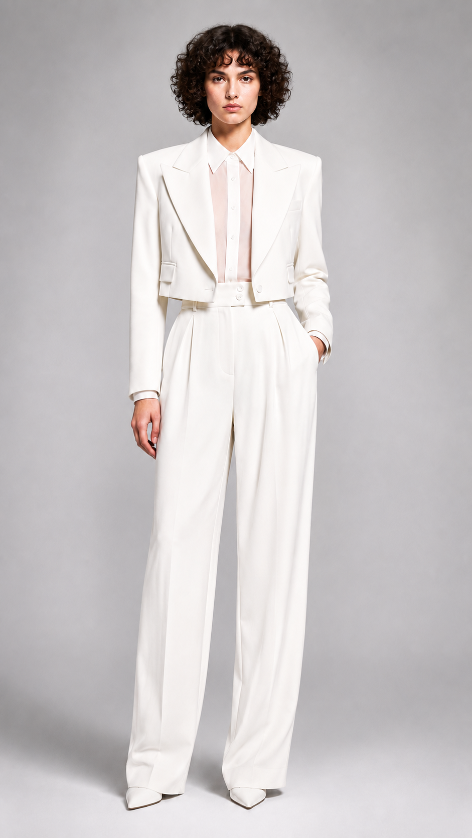 IVORY CROPPED WIDE-LEG SUIT