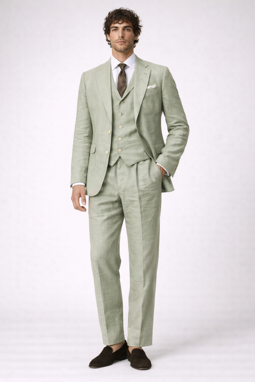 GREEN LINEN SUMMER RECEPTION SUIT