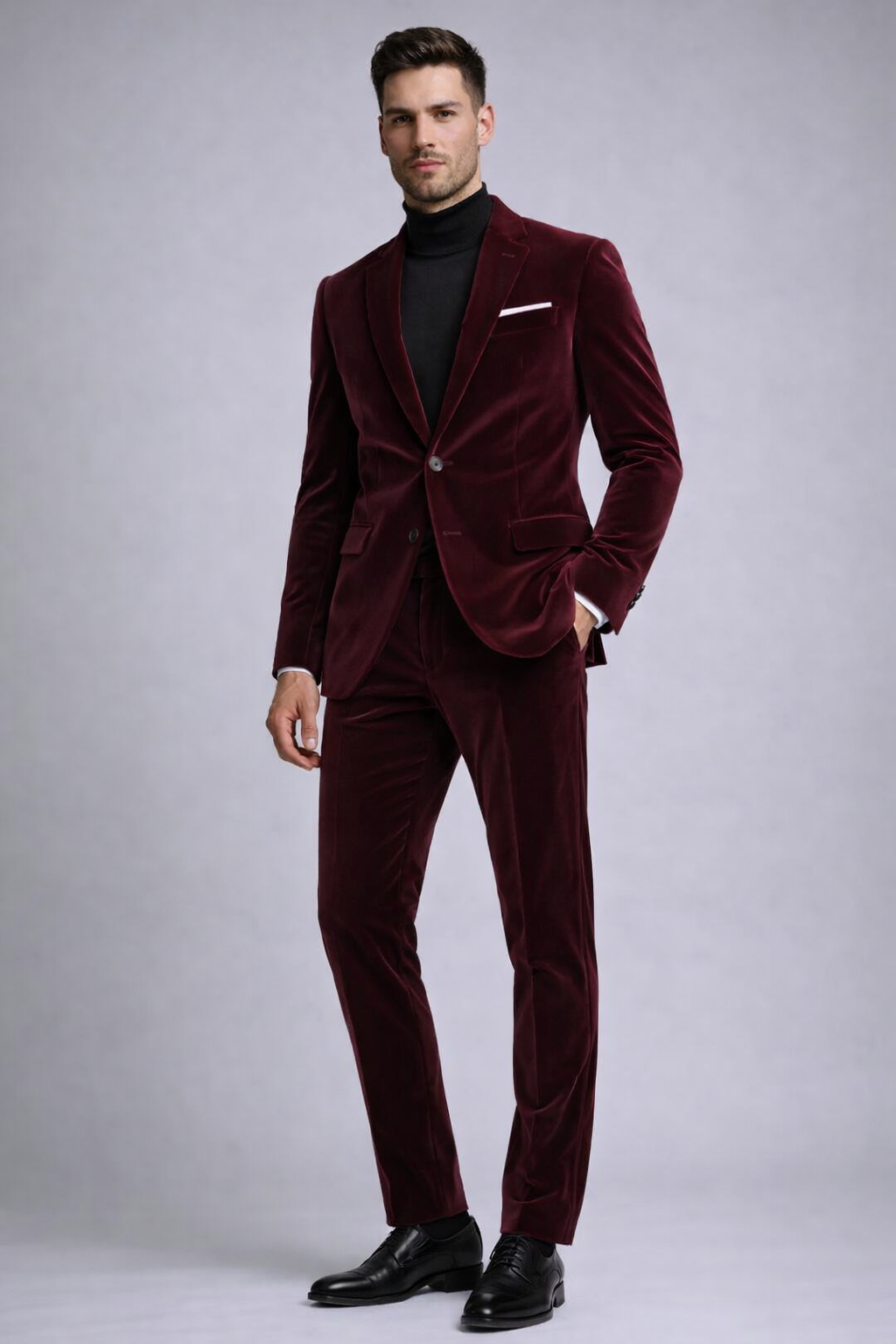 BURGUNDY SLIM FIT VELVET  WEDDING SUIT