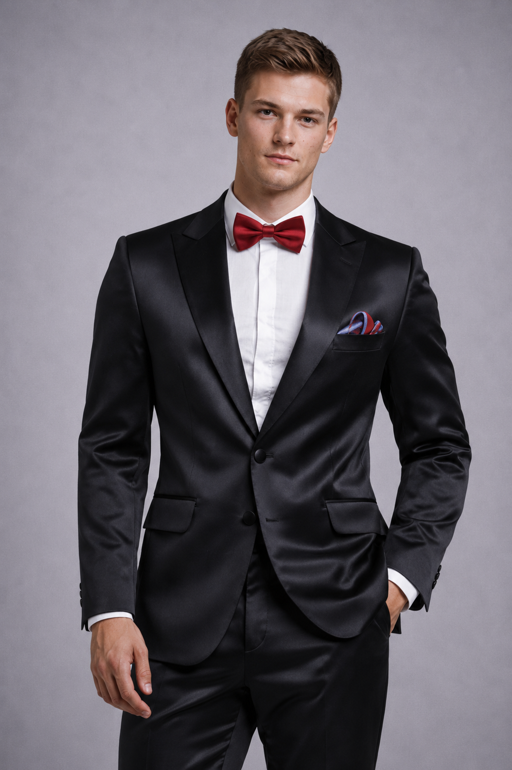 BLACK SLIM FIT SATIN TUXEDO SUIT
