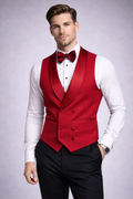 RED DOUBLE-BREASTED SHAWL LAPEL WAISTCOAT