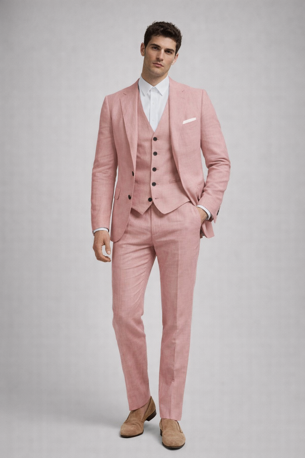PINK SLIM FIT LINEN GROOM SUIT
