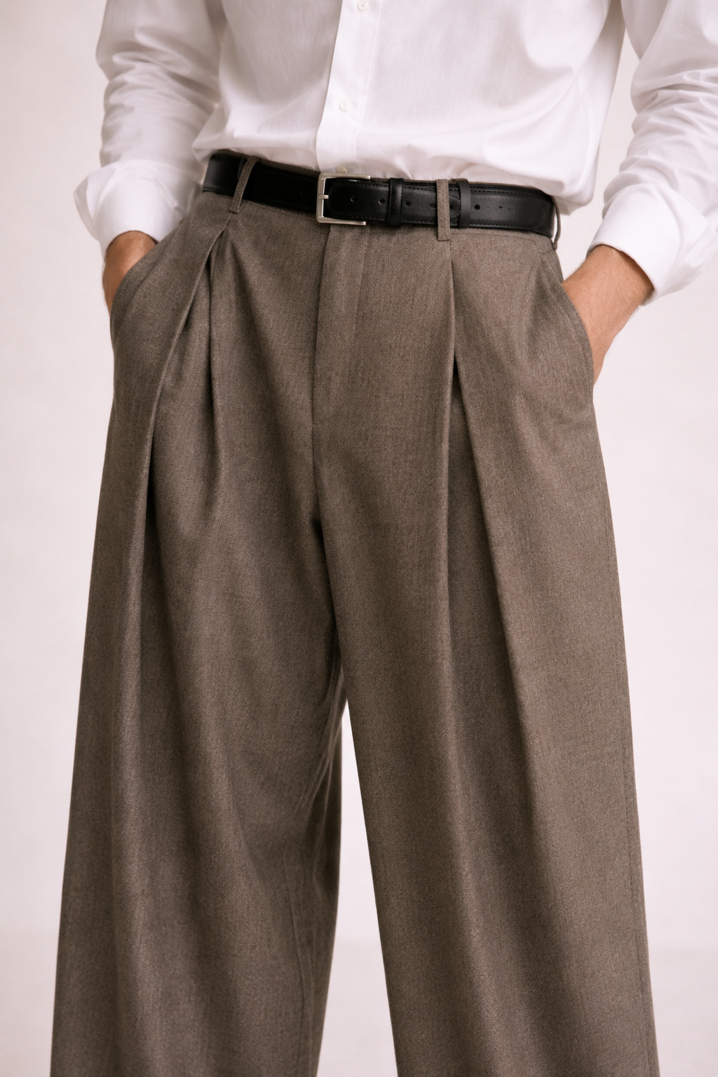 BROWN HIGH-WAISTED RELAXED FIT PANTS