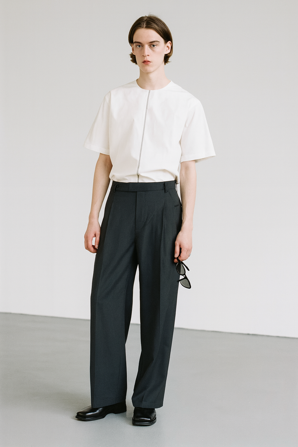 CHARCOAL GREY HIGH-WAISTED RELAXED TROUSERS