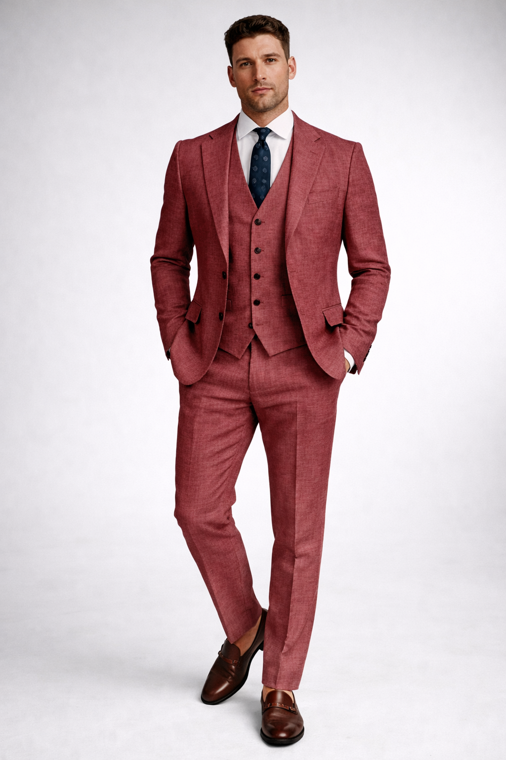 DUSTY ROSE LINEN SLIM FIT FORMAL SUIT
