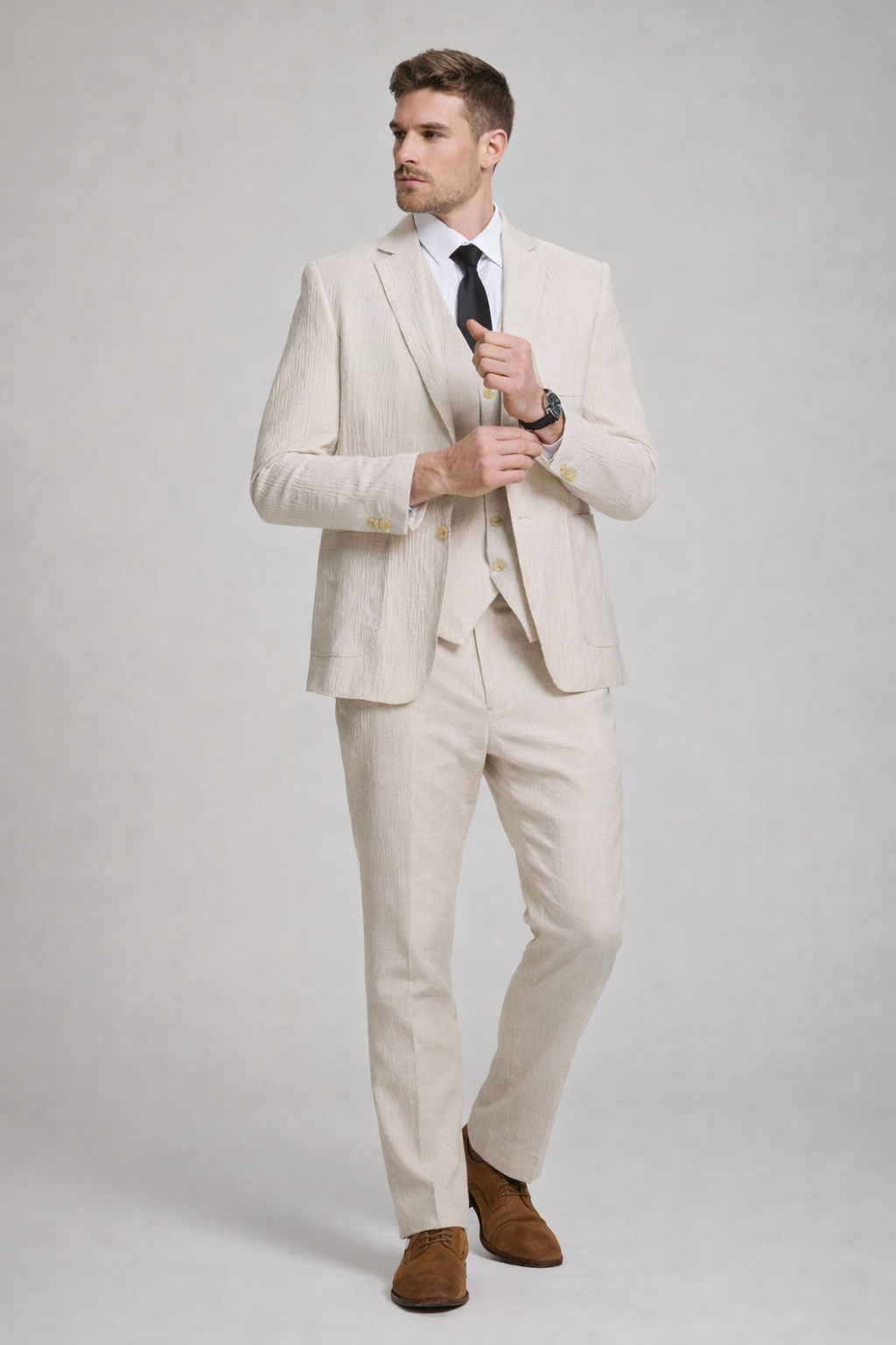 IVORY LINEN GROOM FORMAL SUIT