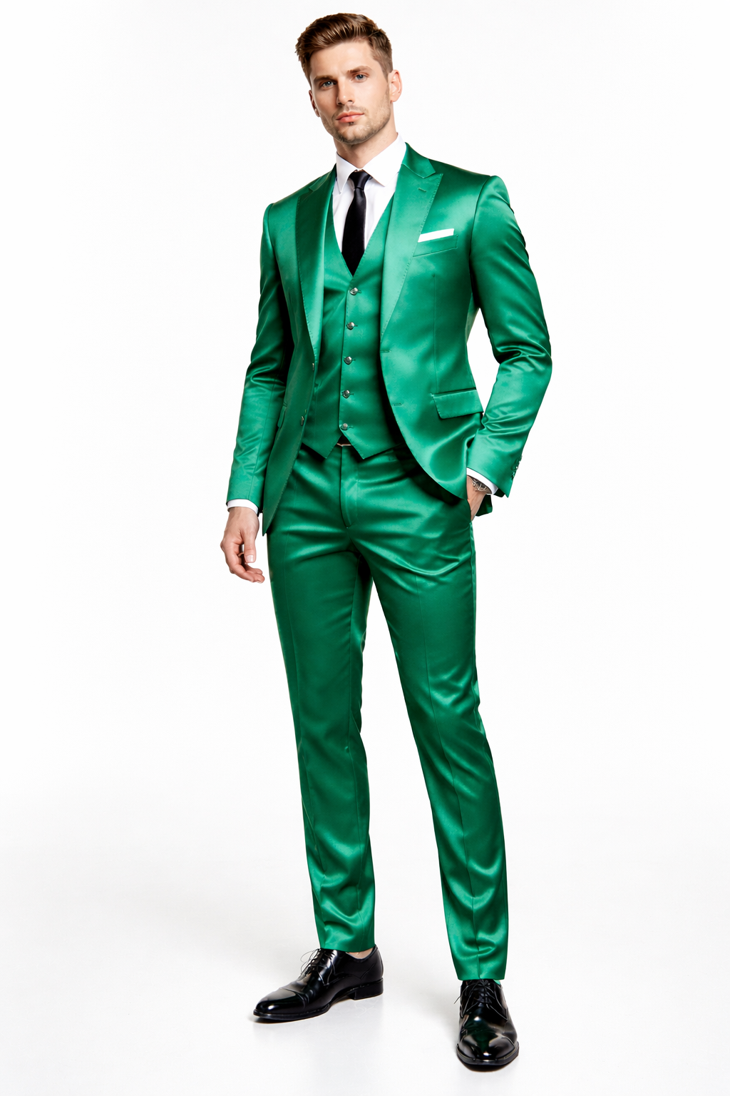 GREEN SLIM FIT SATIN PARTYWEAR SUIT