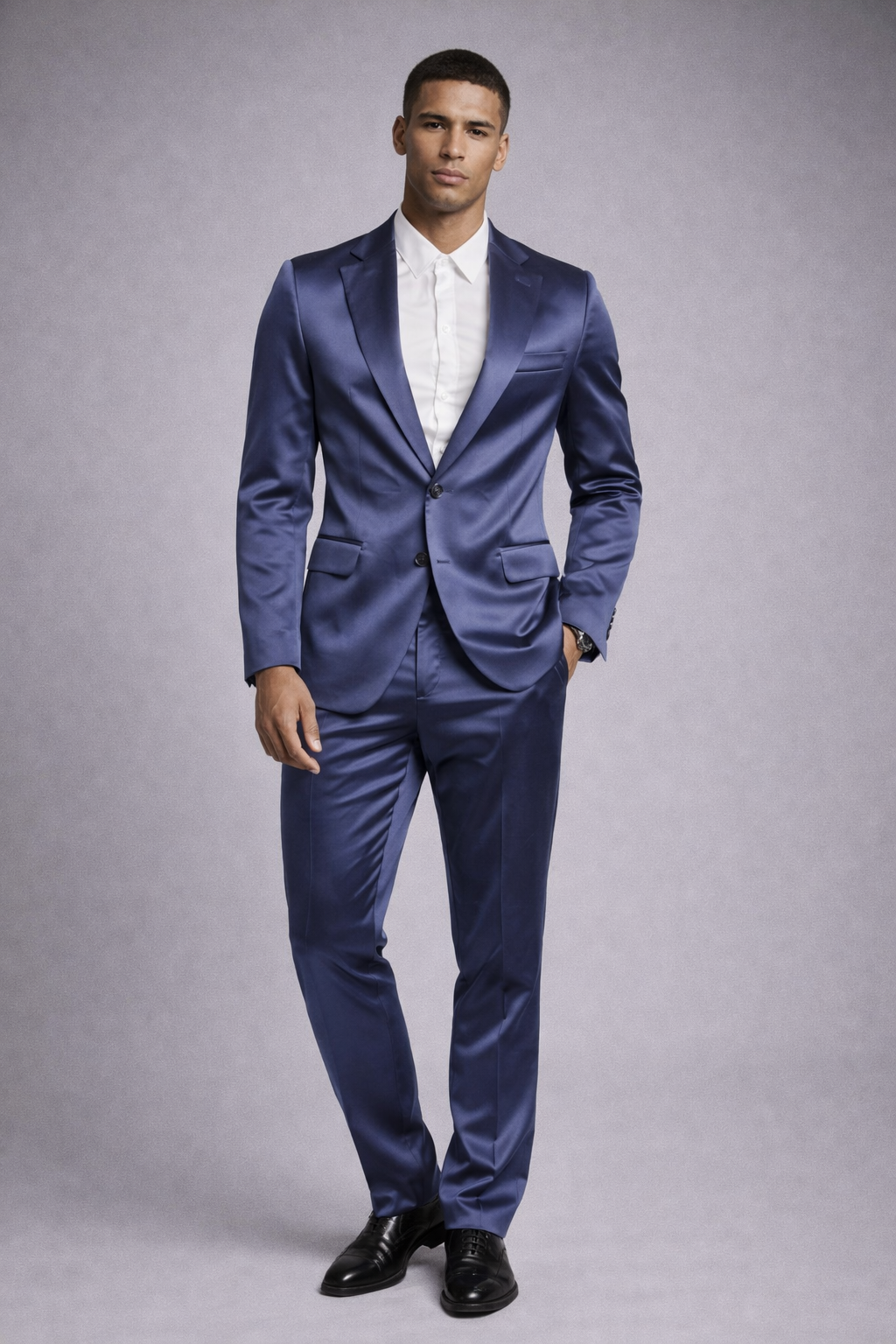 NAVY BLUE SLIM FIT SATIN PARTY SUIT