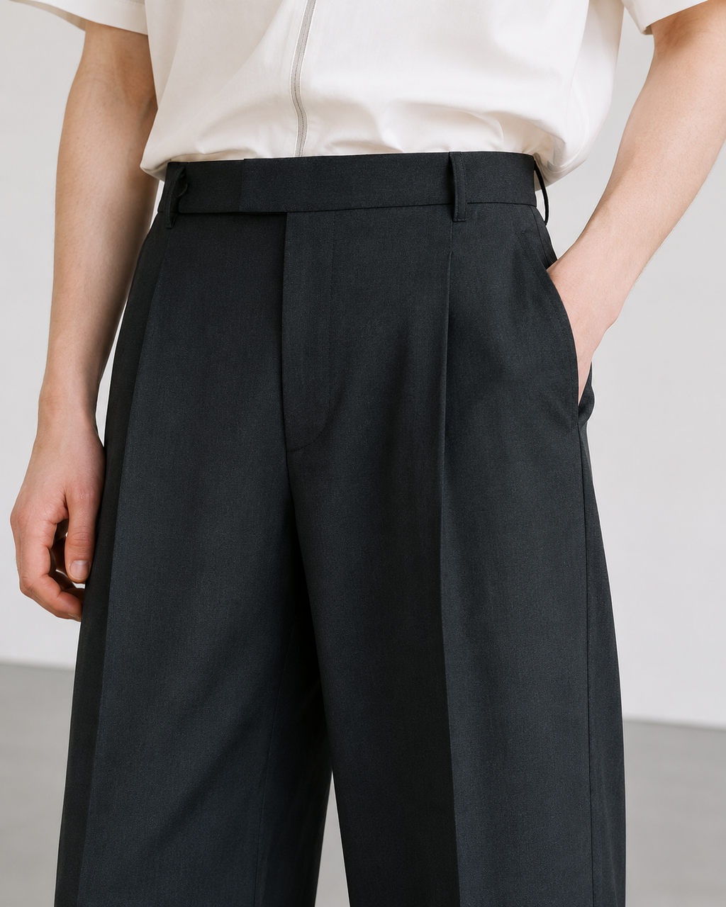 CHARCOAL GREY HIGH-WAISTED RELAXED TROUSERS