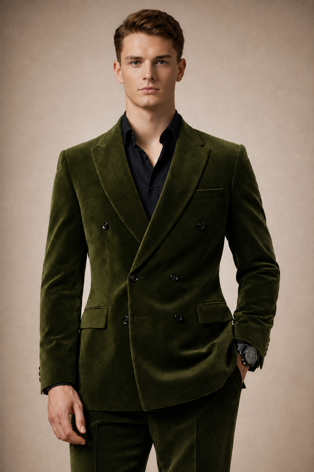 GREEN DOUBLE-BREASTED SLIM FIT SUIT