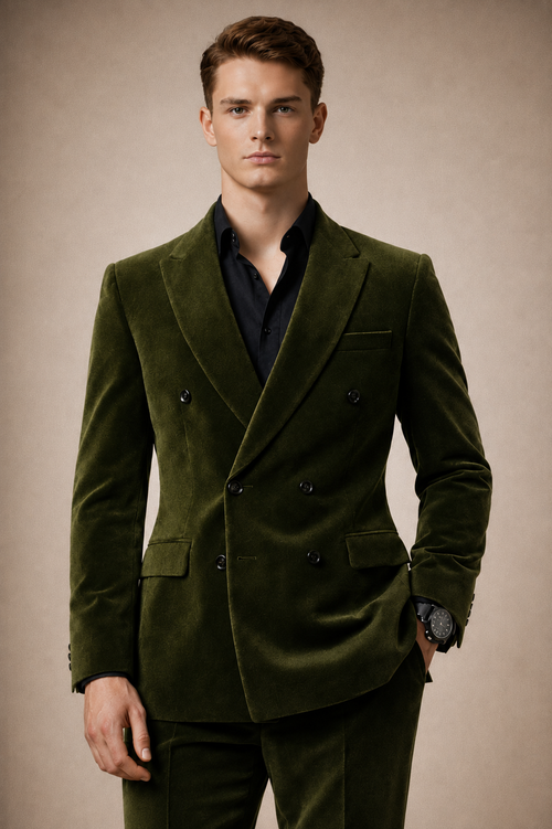 GREEN DOUBLE-BREASTED SLIM FIT SUIT