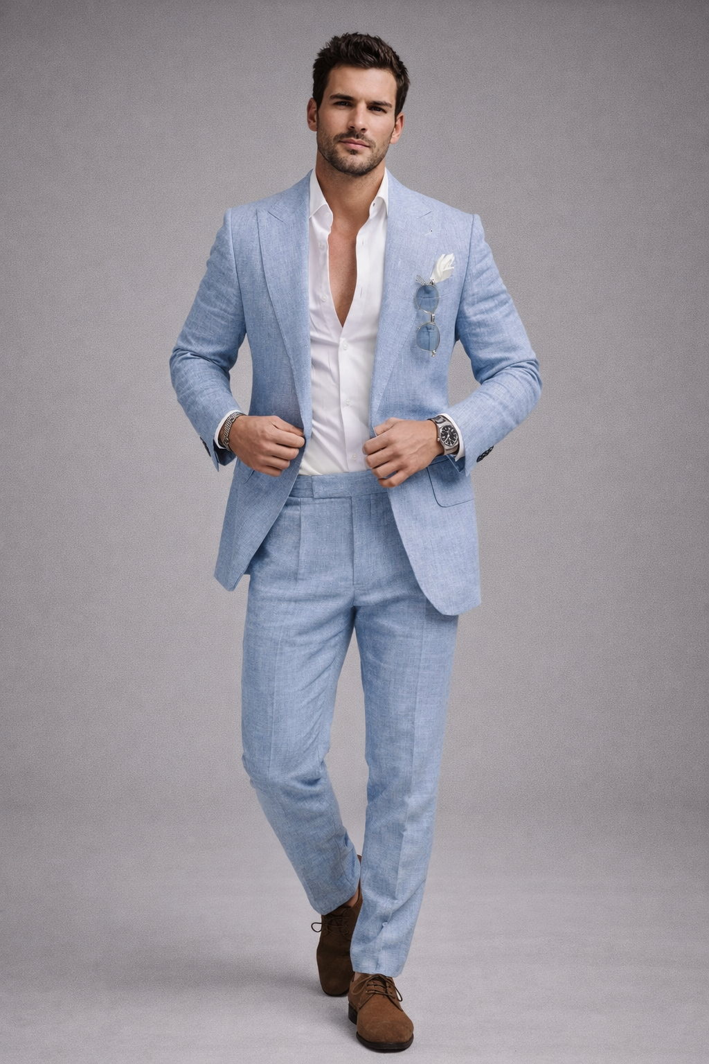 SKY BLUE LINEN SUMMER FORMAL SUIT