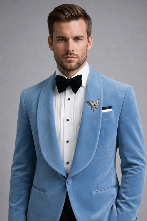 SKY BLUE VELVET TUXEDO SUIT