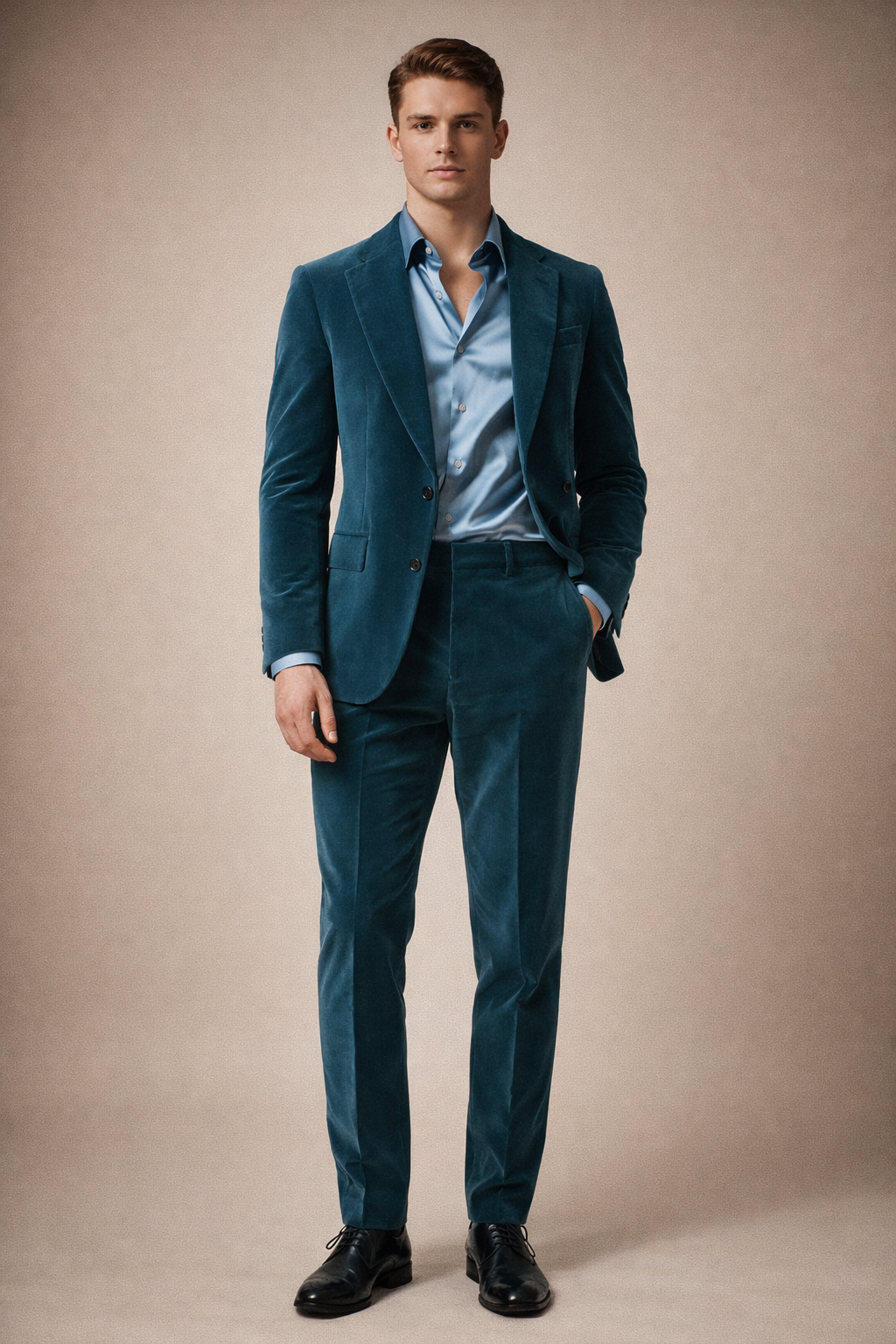 TEAL SLIM FIT FORMAL VELVET SUIT
