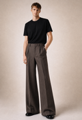 DARK BROWN PINSTRIPE PLEATED TROUSERS