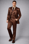 BROWN SLIM FIT SATIN FORMAL SUIT