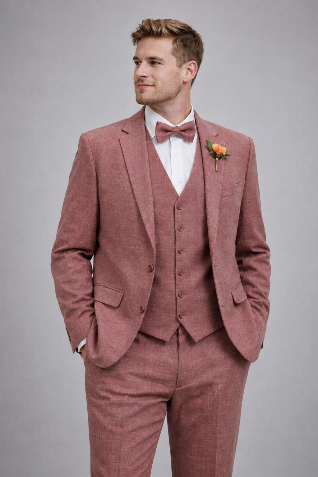 DUSTY ROSE LINEN WEDDING SUIT