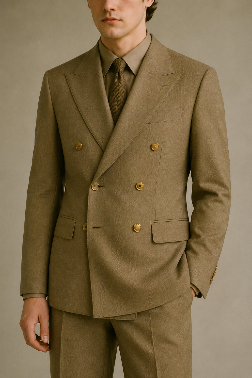 KHAKI DOUBLE-BREASTED FORMAL SUIT