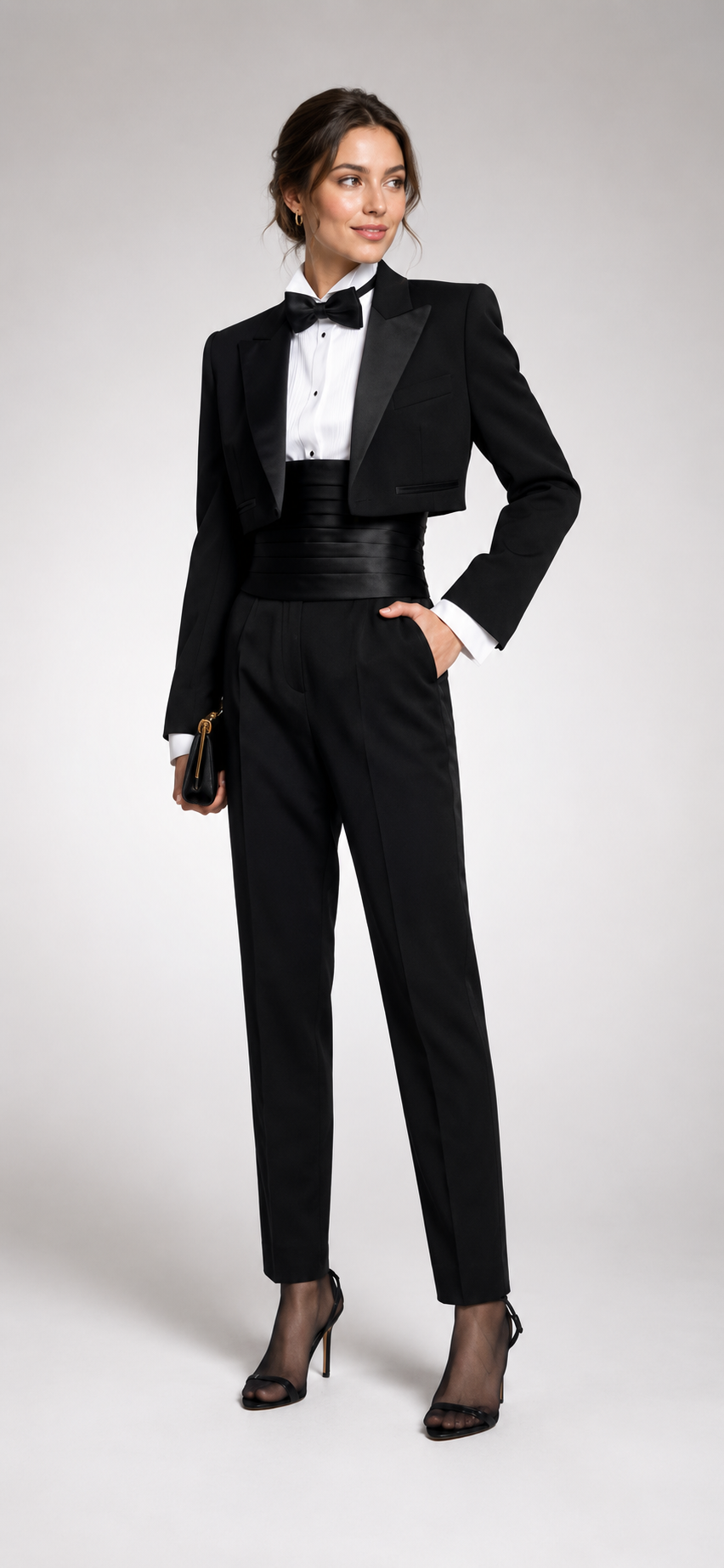 BLACK CROPPED TUXEDO SUIT