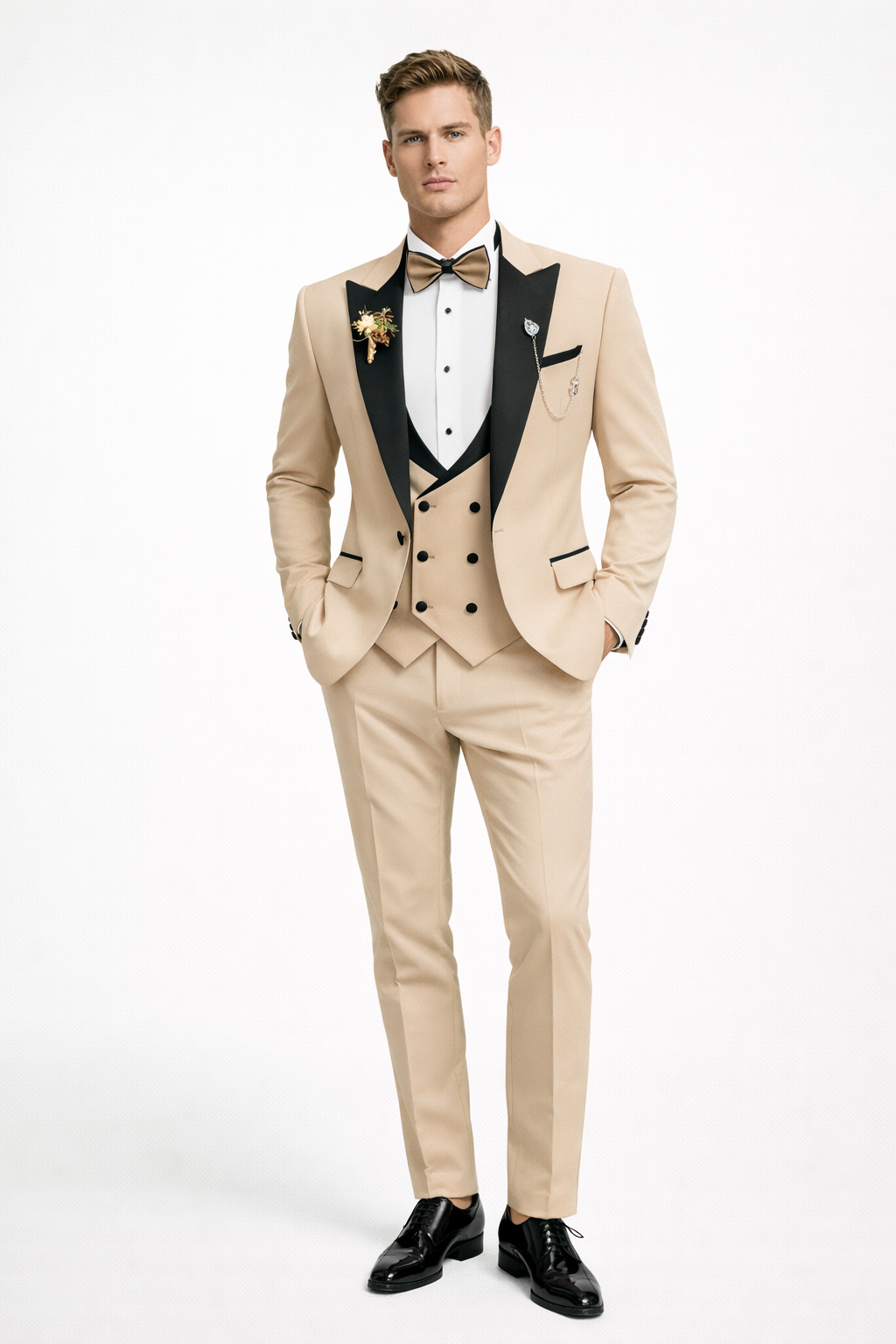 BEIGE SLIM FIT WEDDING TUXEDO SUIT