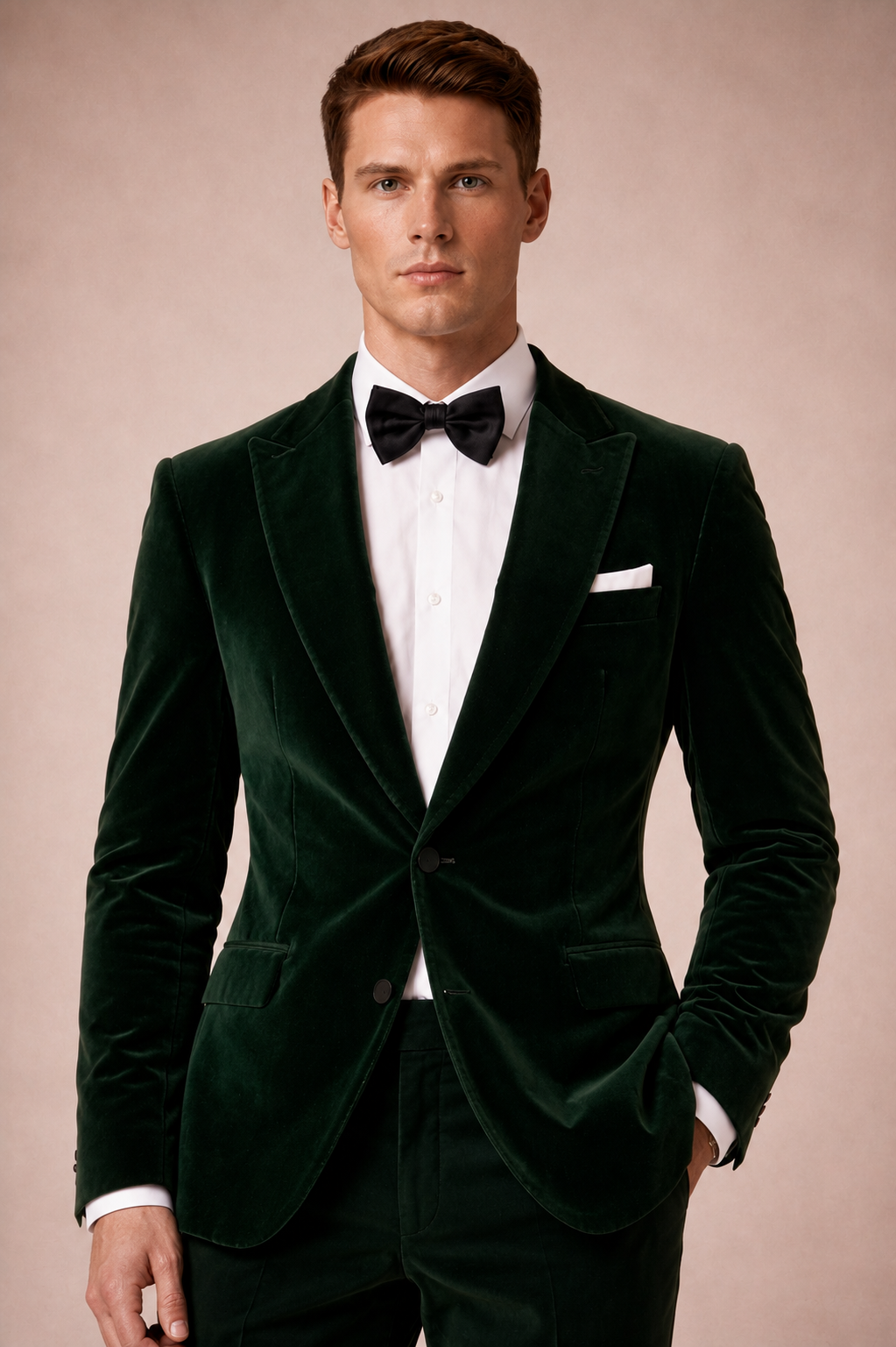 GREEN  SLIM FIT VELVET TUXEDO SUIT
