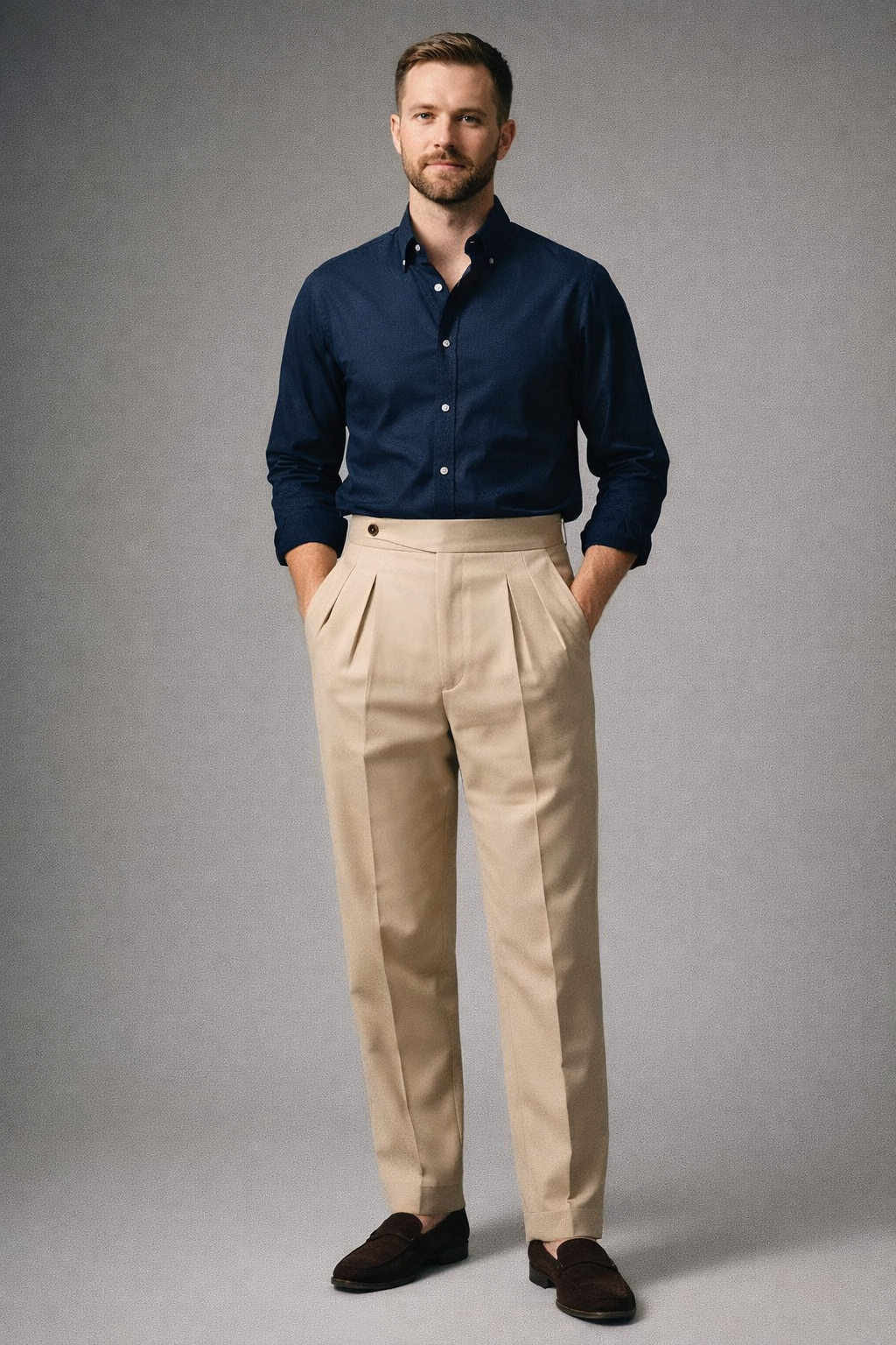 BEIGE CLASSIC SLIM-TAPERED FIT PANTS