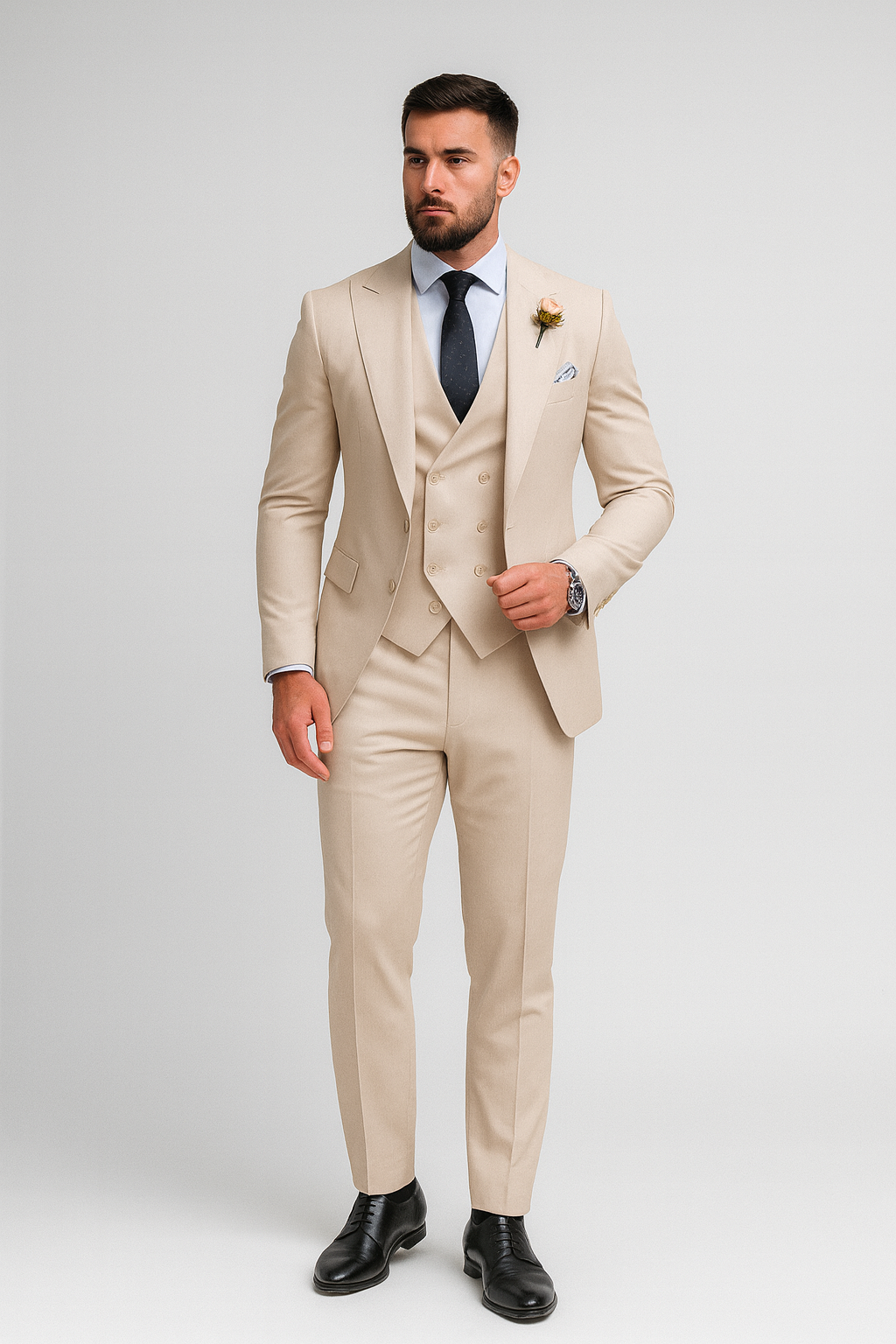 BEIGE DOUBLE-BREASTED FORMAL SUIT