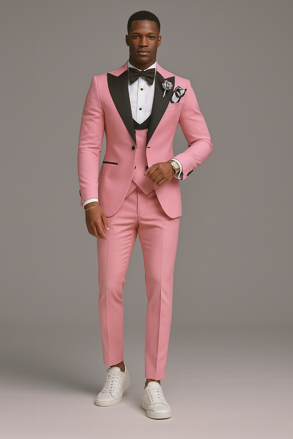 PINK BLACK SHAWL LAPEL TUXEDO SUIT