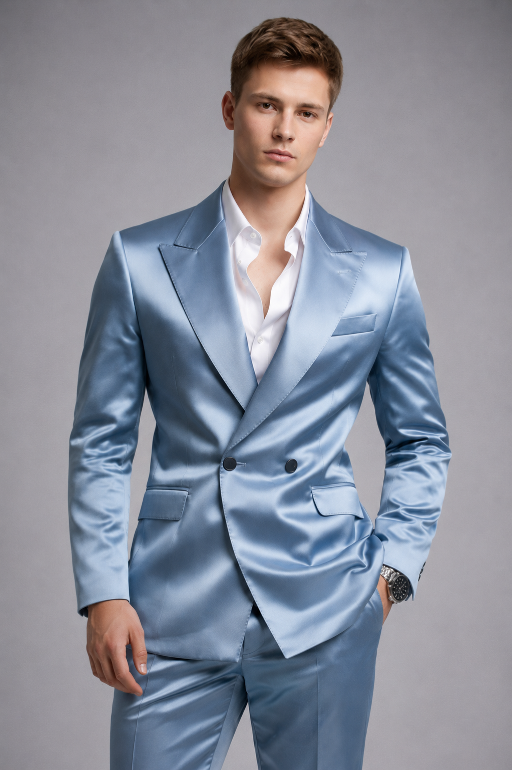 BLUE SLIM FIT SATIN WEDDING SUIT