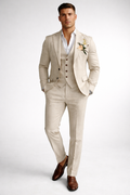 BEIGE SLIM FIT LINEN WEDDING SUIT
