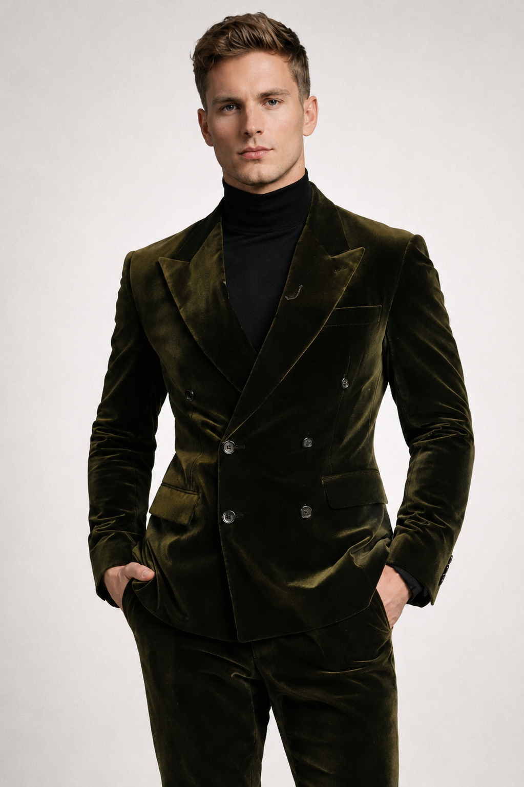 GREEN DOUBLE-BREASTED VELVET  SUIT