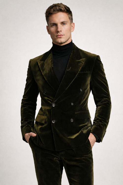 GREEN DOUBLE-BREASTED VELVET  SUIT