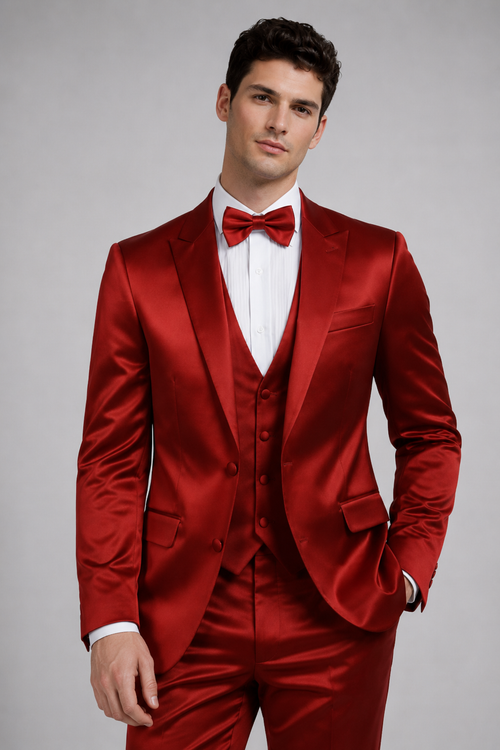 RED SLIM FIT SATIN TUXEDO SUIT