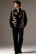 BLACK EMBROIDERED DRAGON PHOENIX SUIT
