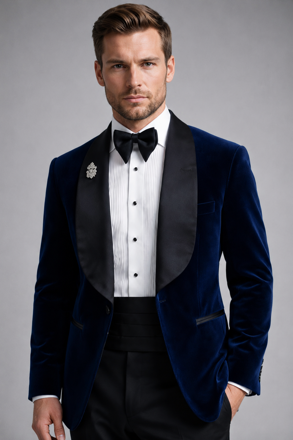 NAVY BLUE VELVET TUXEDO SUIT