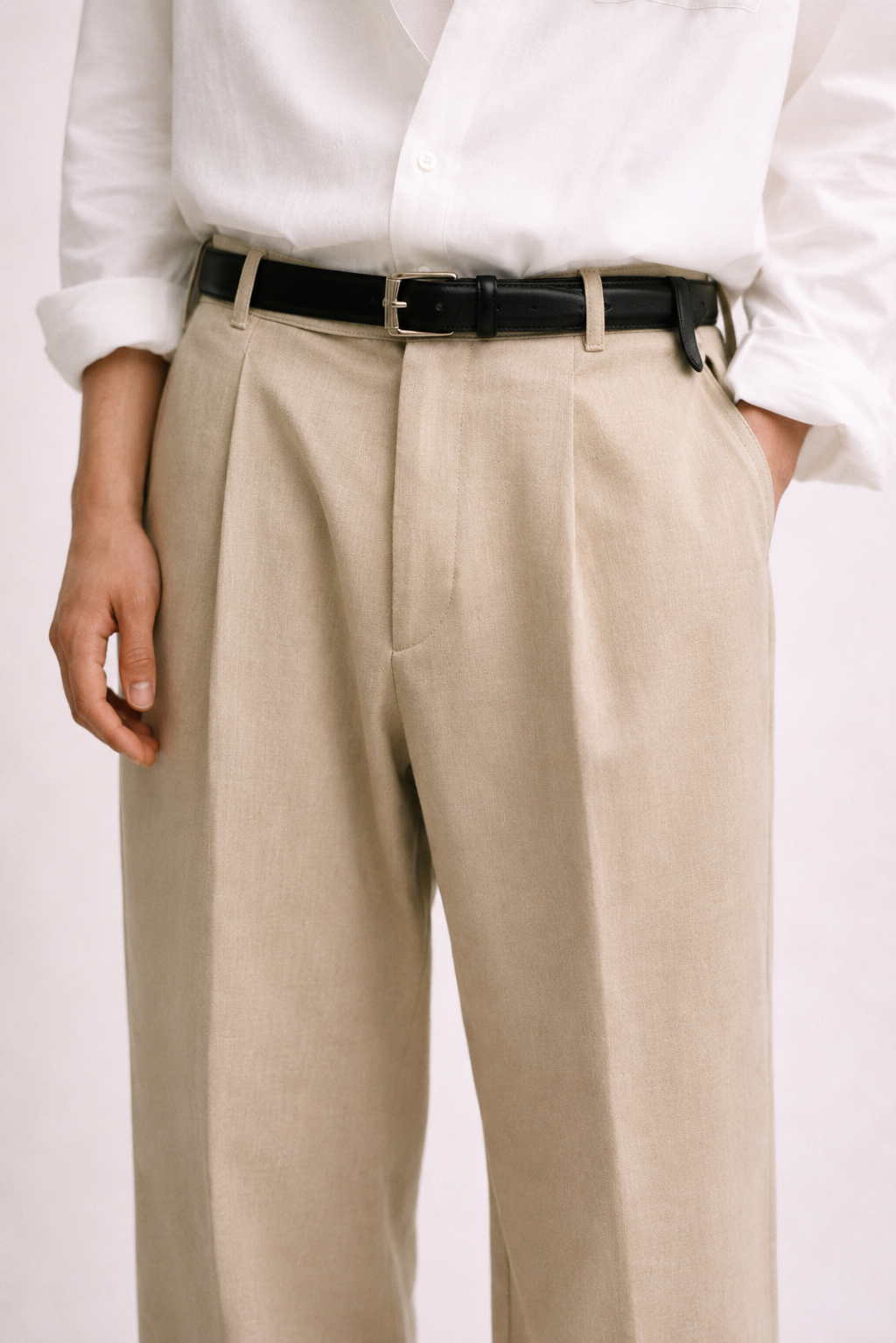 BEIGE MID-WAIST RELAXED SUMMER PANTS