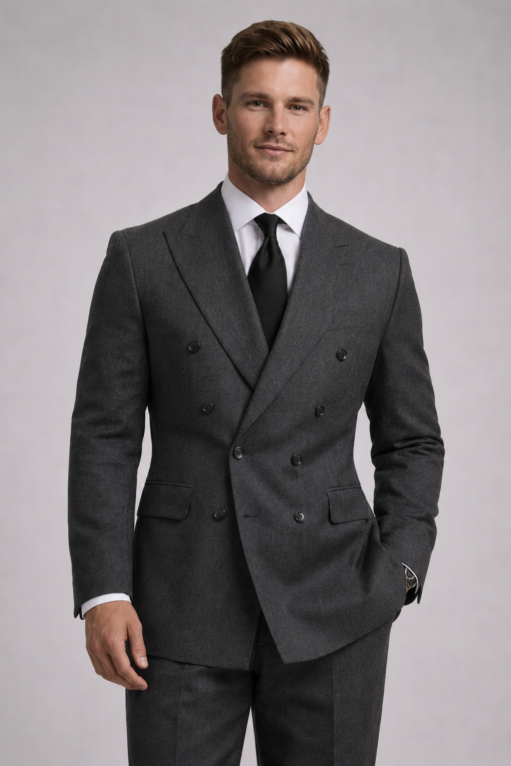 CHARCOAL GREY DOUBLE-BREASTED LINEN SUIT