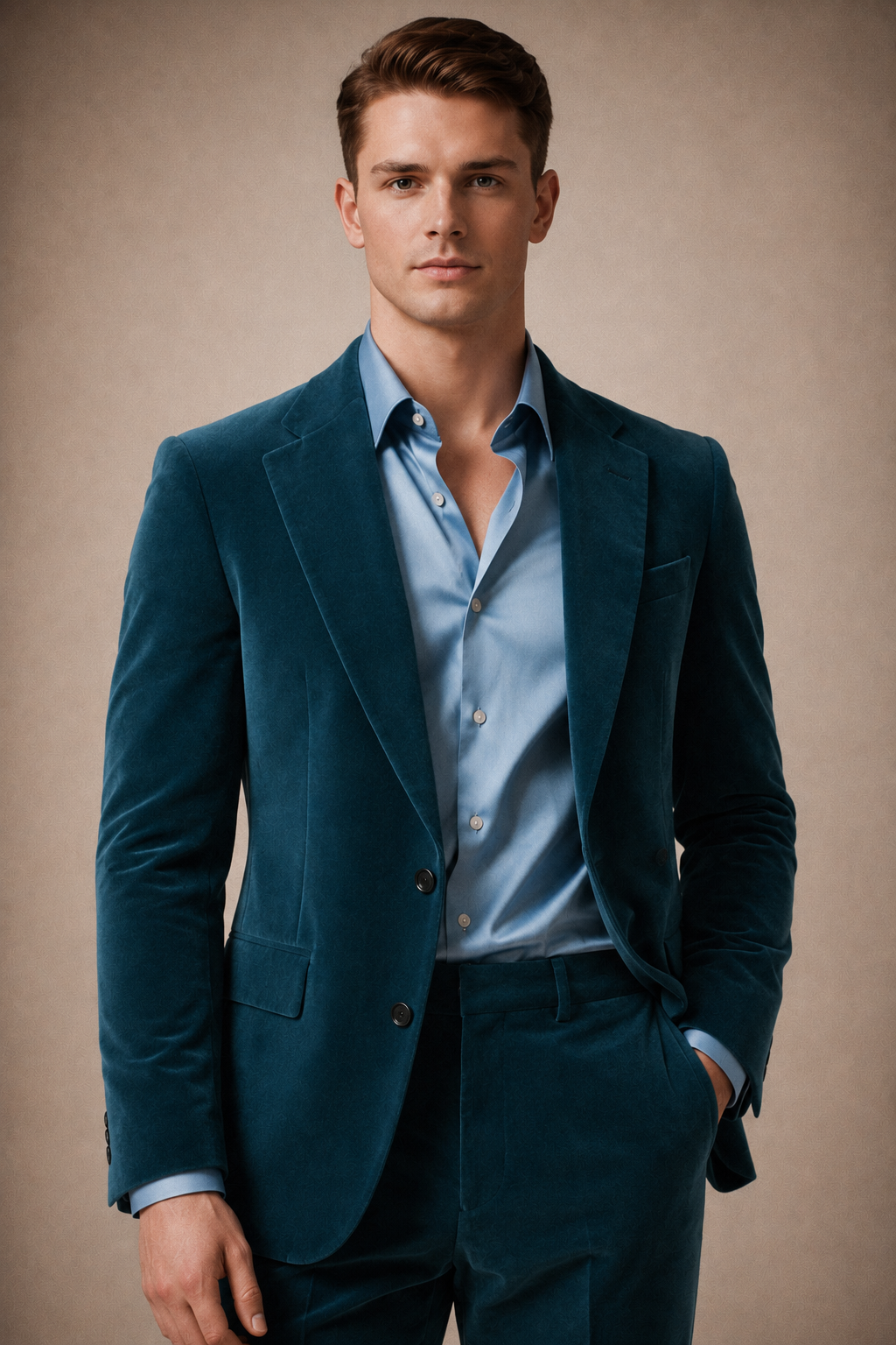 TEAL SLIM FIT FORMAL VELVET SUIT