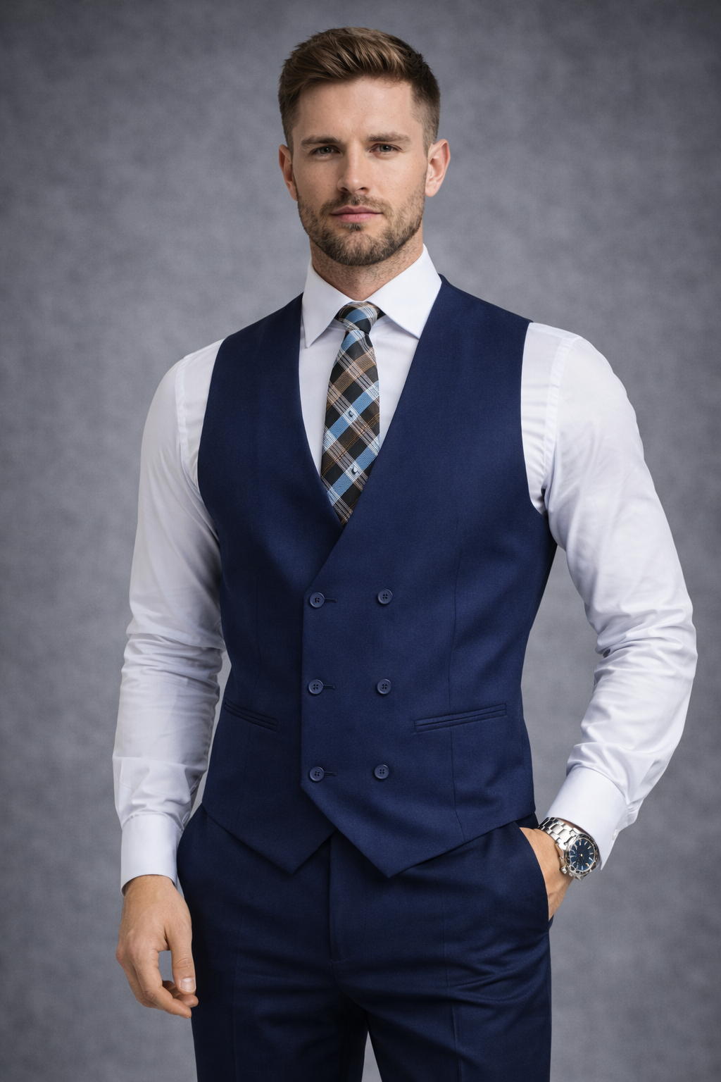NAVY DOUBLE-BREASTED FORMAL VEST