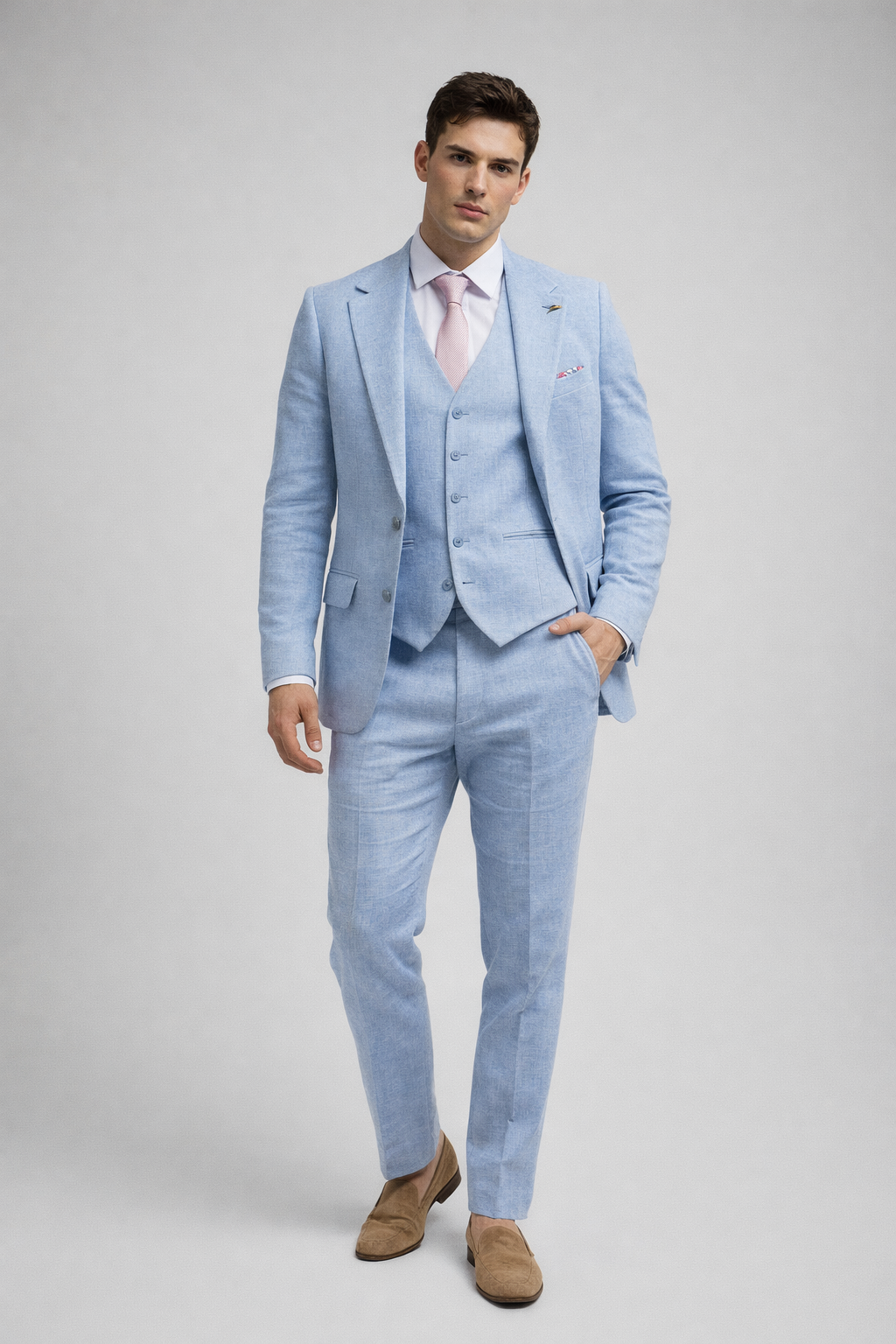 BLUE SLIM FIT LINEN FORMAL SUIT