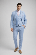 BLUE SLIM FIT LINEN FORMAL SUIT