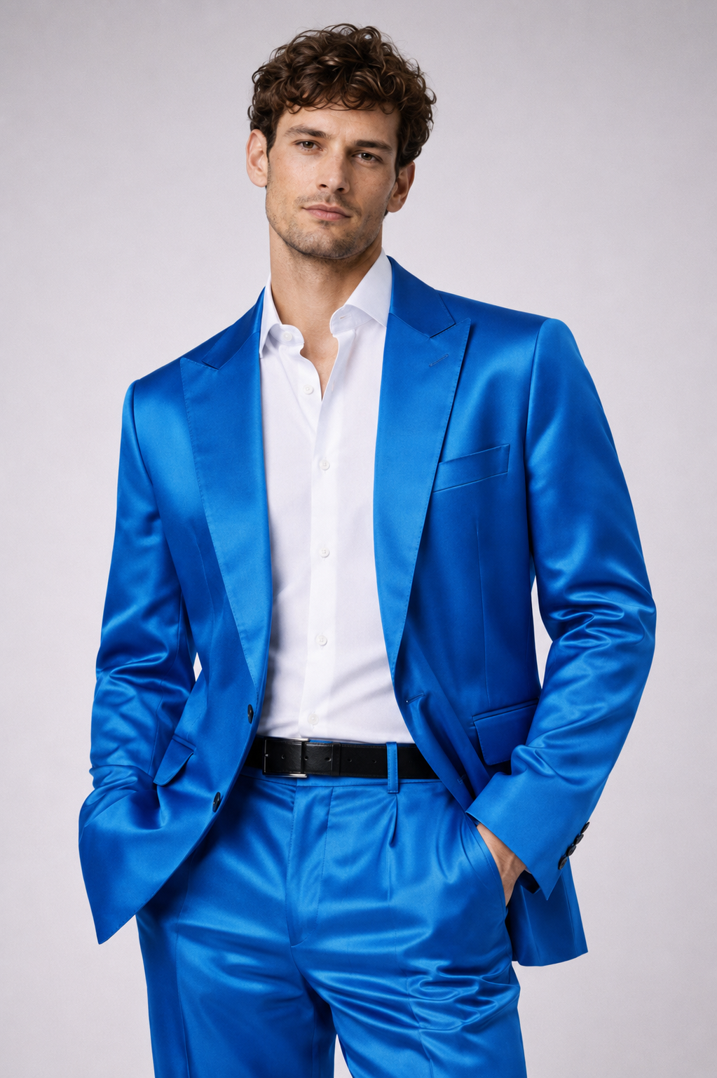 BLUE SLIM FIT SATIN PARTY SUIT