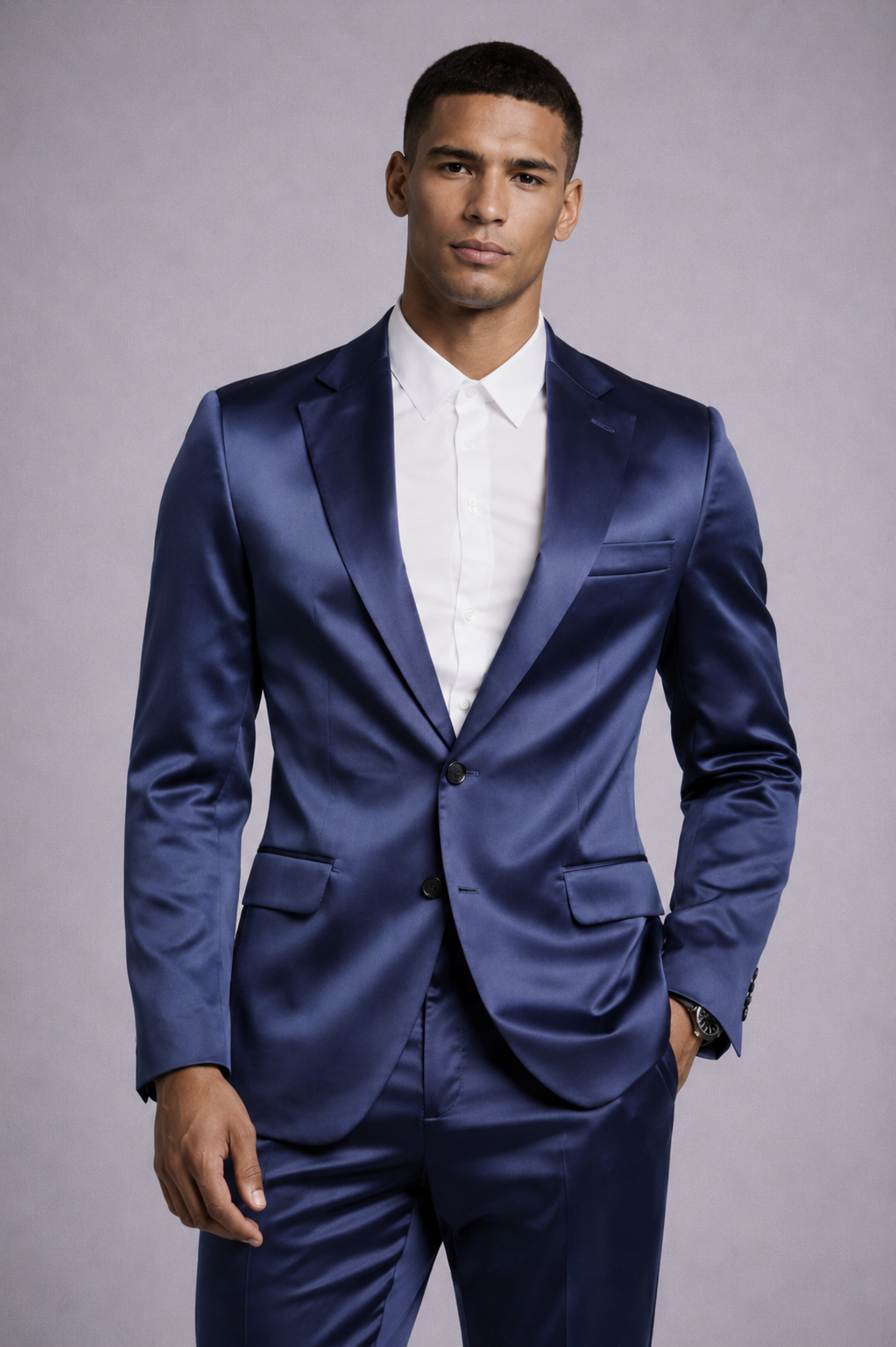 NAVY BLUE SLIM FIT SATIN PARTY SUIT