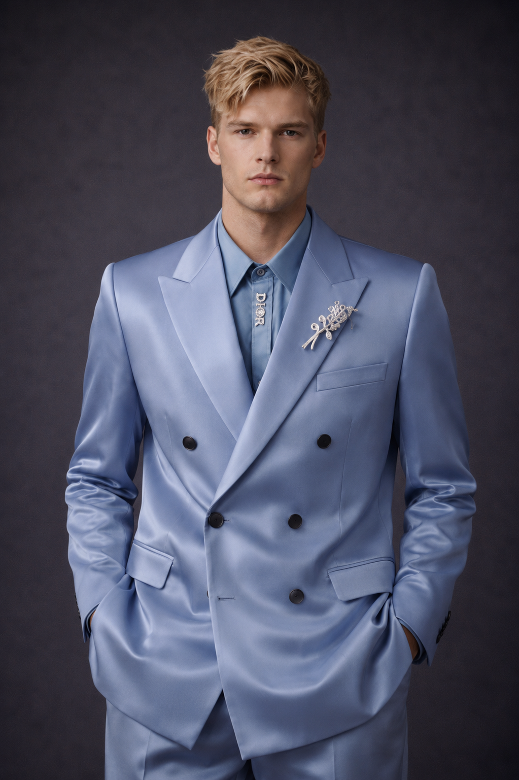SKY BLUE FORMAL SATIN WEDDING SUIT