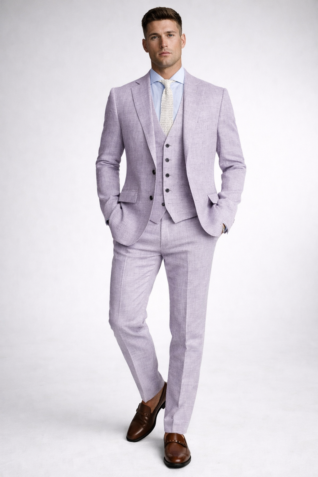 LAVENDER SLIM FIT LINEN SUMMER SUIT