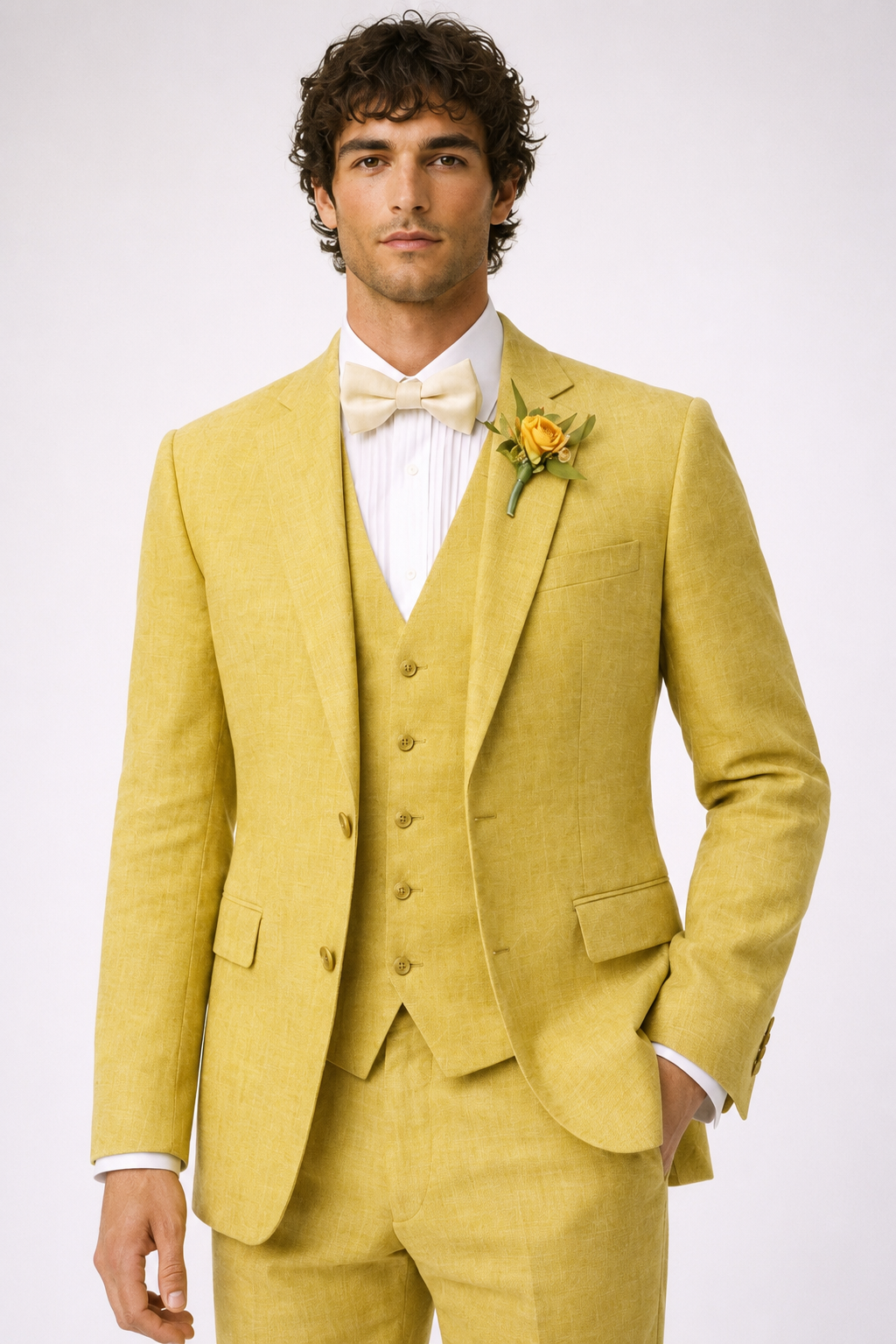 YELLOW LINEN  WEDDING SUIT