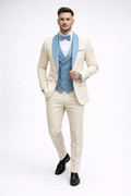 IVORY BLUE SHAWL LAPEL TUXEDO SUIT