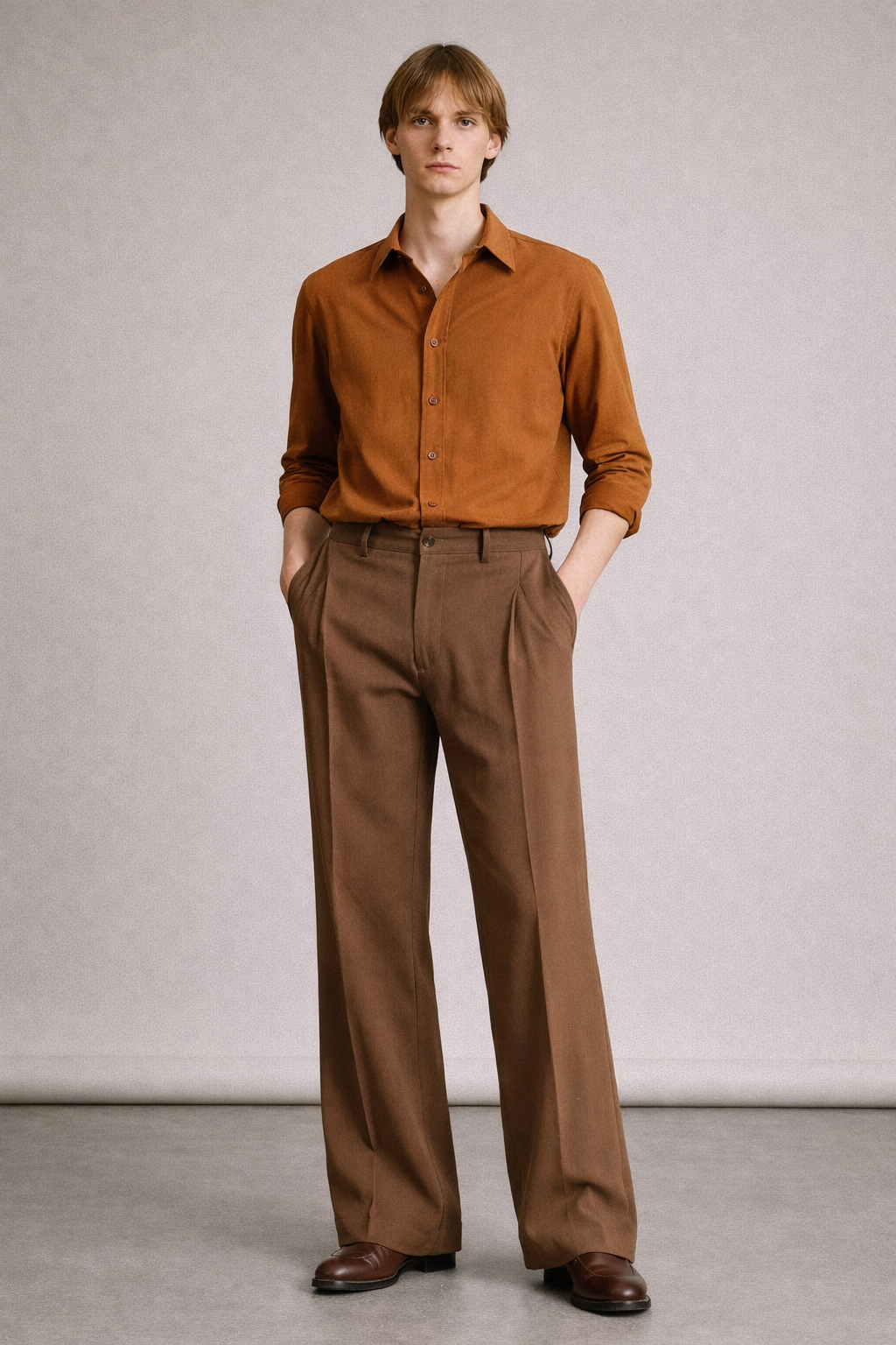 BROWN HIGH-WAISTED WIDE-LEG PANTS